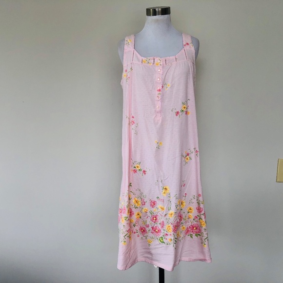 Pink Floral Nightgown Pullover SECRET TREASURES Lace Trimmed Sleeveless - Picture 5 of 10